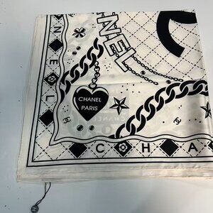 Chanel White CC Logo Silk Scarf 90cm